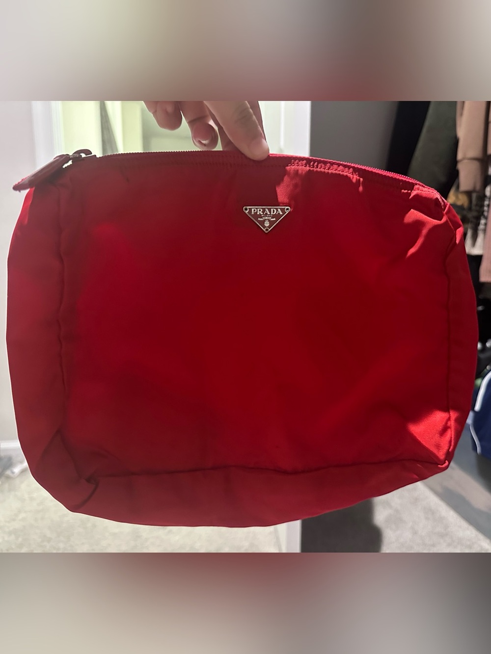 PRADA nylon red cosmetic pouch